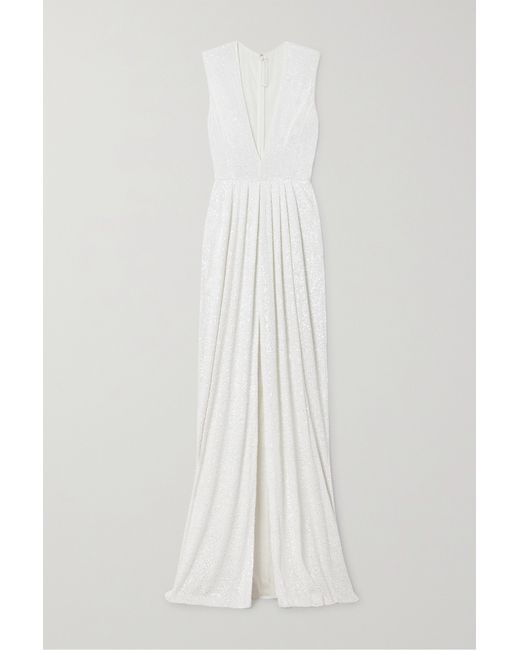 Naeem Khan Petra Pleated Sequined Tulle Gown