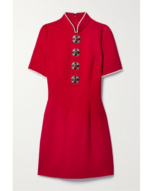 Andrew Gn Crystal And Faux Pearl-embellished Crepe Mini Dress