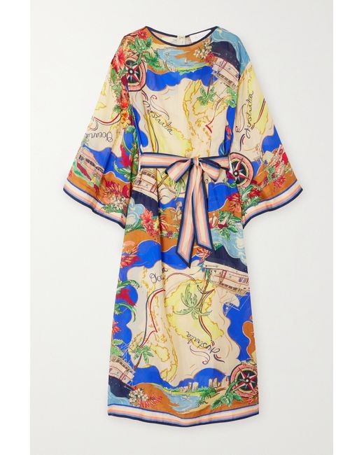 Zimmermann Alight Belted Printed Silk Midi Dress