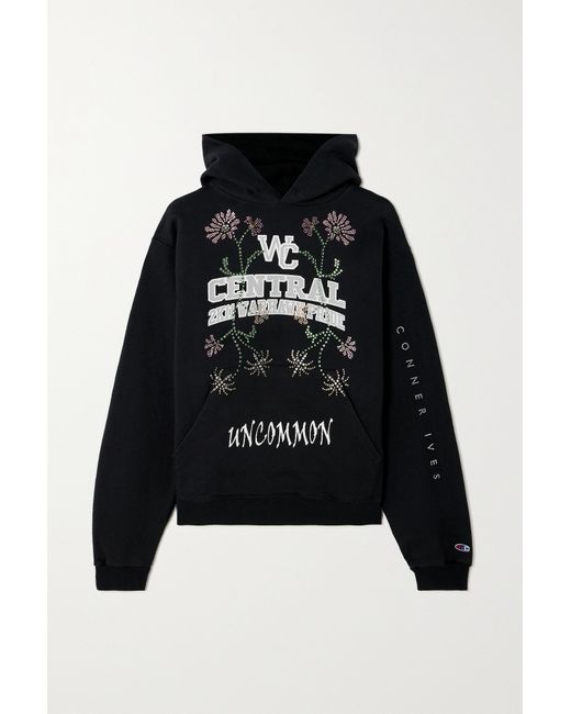 Conner Ives Crystal-embellished Printed Cotton-jersey Hoodie