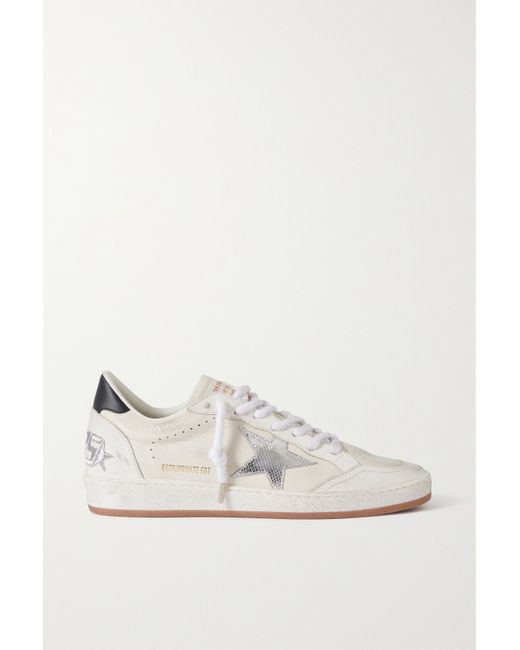 Golden Goose Ball Star Distressed Metallic-trimmed Leather Sneakers