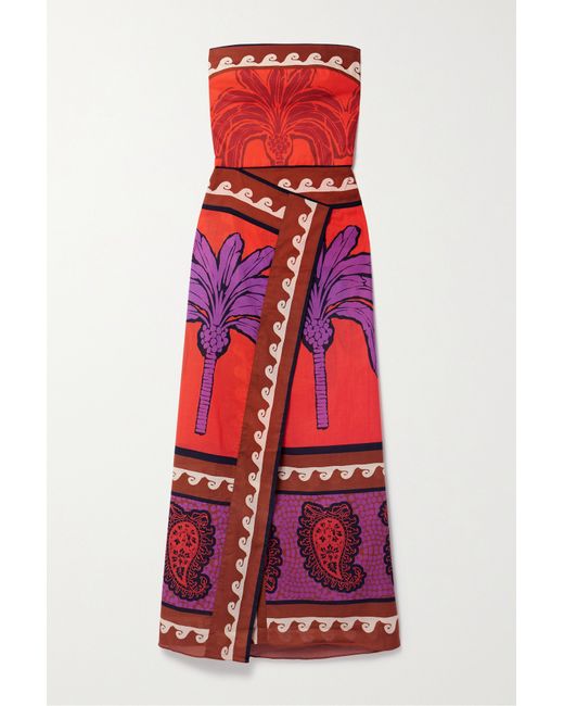 Johanna Ortiz Net Sustain East Africa Heart Strapless Wrap-effect Printed Cotton-voile Midi Dress