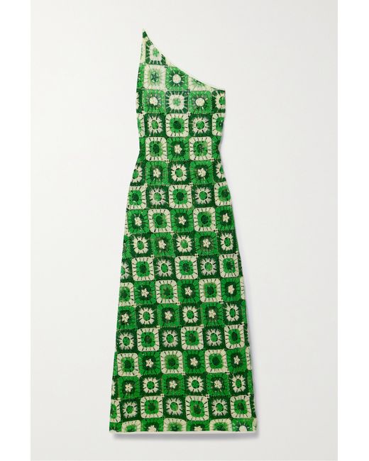 Johanna Ortiz Net Sustain Lemongrass One-shoulder Crocheted Maxi Dress