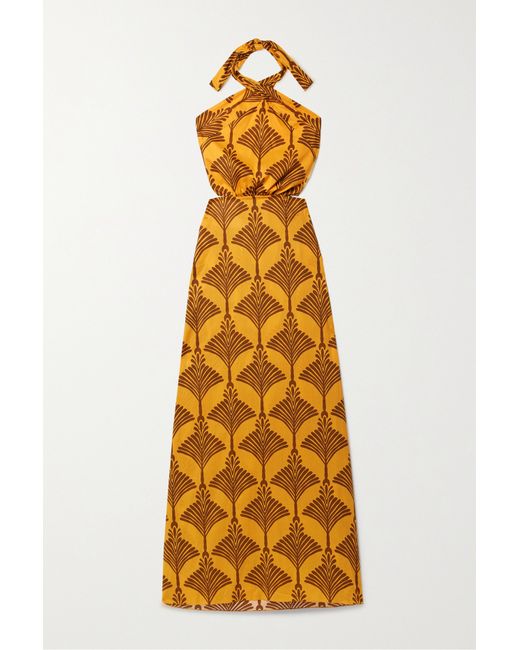 Johanna Ortiz Net Sustain Lake Nakuru Cutout Printed Cotton Halterneck Maxi Dress Saffron