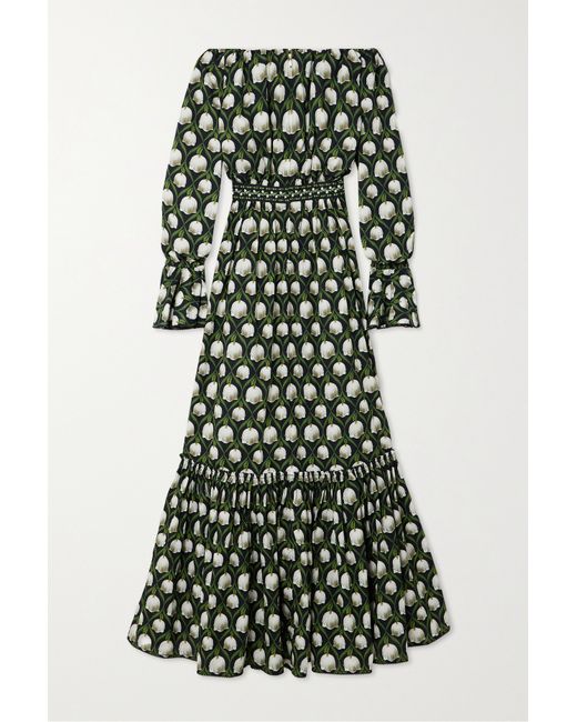 Agua by Agua Bendita Net Sustain Almendra Off-the-shoulder Floral-print Cotton Maxi Dress