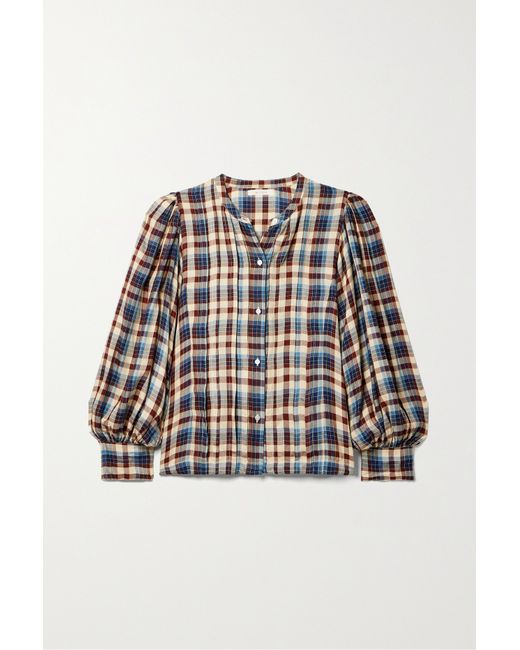 Dôen Harlow Pintucked Checked Woven Blouse
