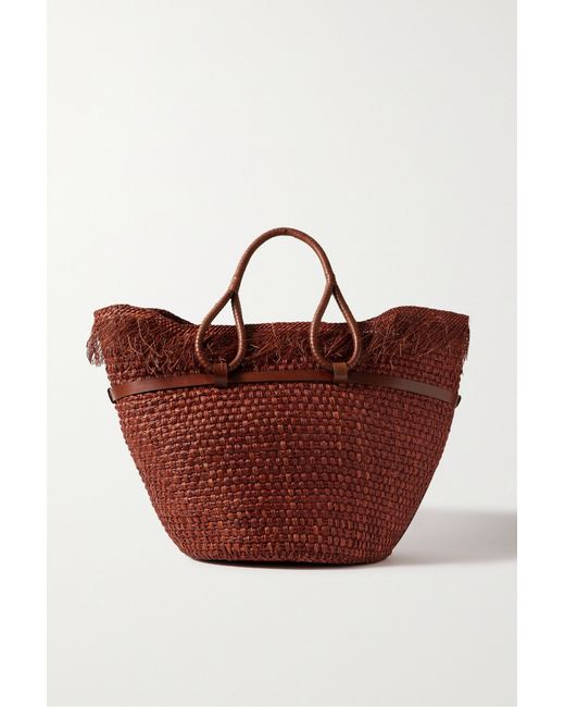Johanna Ortiz Net Sustain Leather-trimmed Fringed Woven Straw Tote