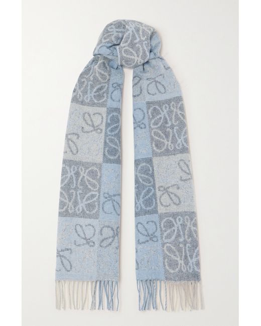 Loewe Fringed Intarsia Wool And Cashmere-blend Scarf