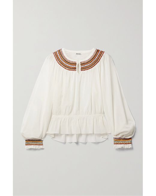 Bode Embroidered Cotton-voile Blouse