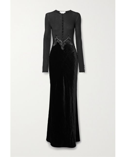 Gabriela Hearst Net Sustain Abbey Lace-trimmed Silk-velvet And Cashmere Silk-blend Maxi Dress