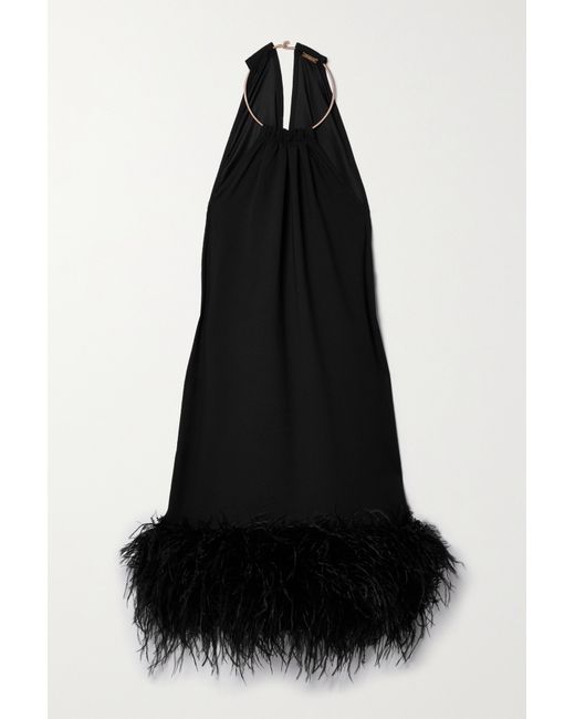 Cult Gaia Reeves Feather-trimmed Embellished Crepe Mini Dress