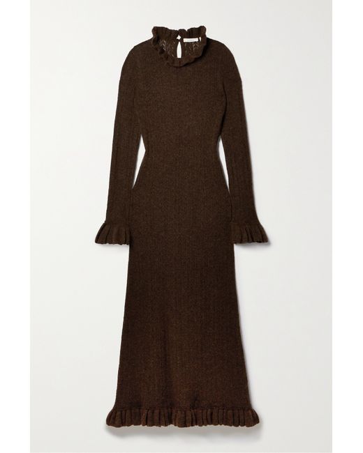 Dôen Estella Ruffled Pointelle-knit Alpaca-blend Midi Dress Dark
