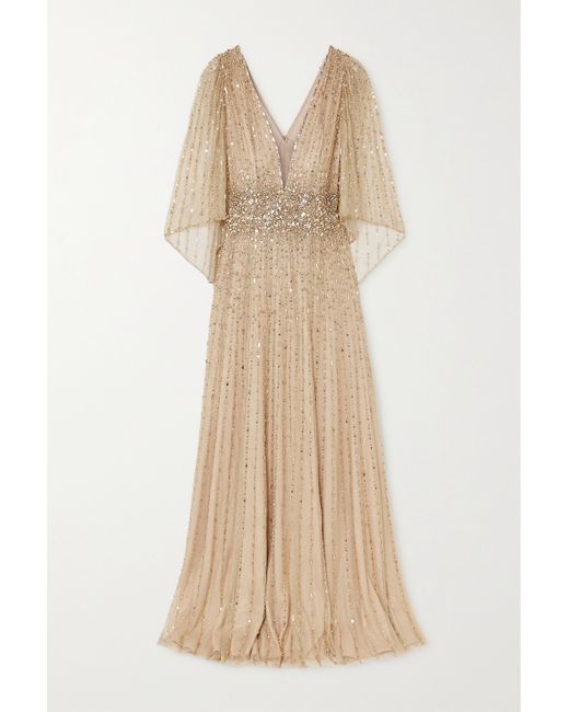 Jenny Packham Sissy Cape-effect Embellished Tulle Gown