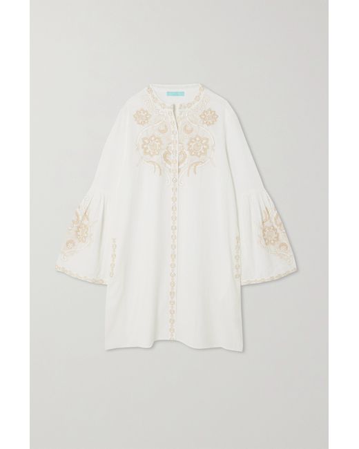 Melissa Odabash Everly Embroidered Cotton And Linen-blend Mini Shirt Dress