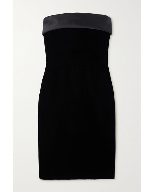 Saint Laurent Strapless Satin-trimmed Velvet Mini Dress