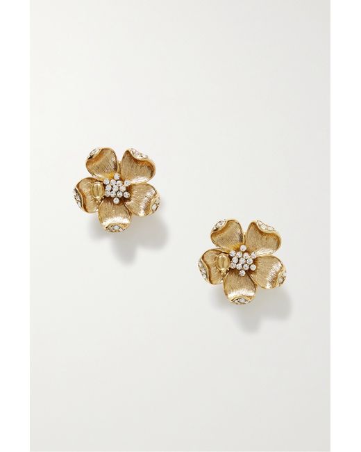 Oscar de la Renta Ladybug Flower tone Crystal Clip Earrings