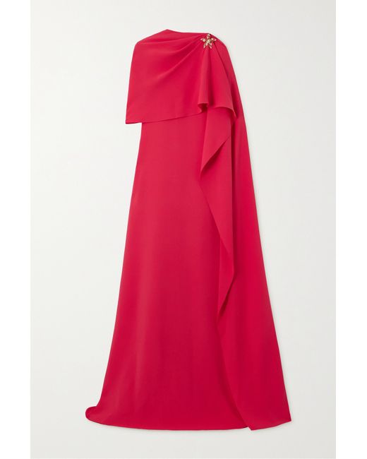 Oscar de la Renta Embellished Cape-effect Silk-blend Crepe Gown