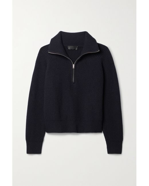 Nili Lotan Garza Ribbed Cashmere Half-zip Sweater Navy