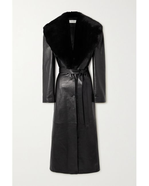 Magda Butrym Belted Convertible Shearling-trimmed Leather Coat