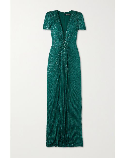 Jenny Packham Momoka Embellished Sequined Tulle Gown Emerald