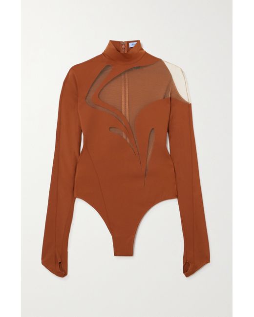 Mugler Stretch-jersey And Tulle Bodysuit