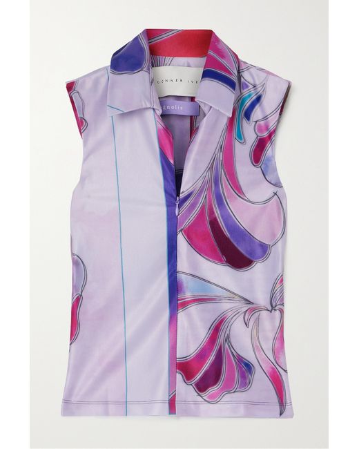 Conner Ives Printed Stretch Recycled-satin Top