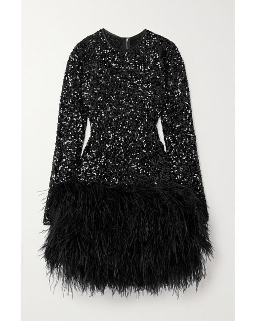 Dolce & Gabbana Feather-trimmed Sequined Tulle Mini Dress