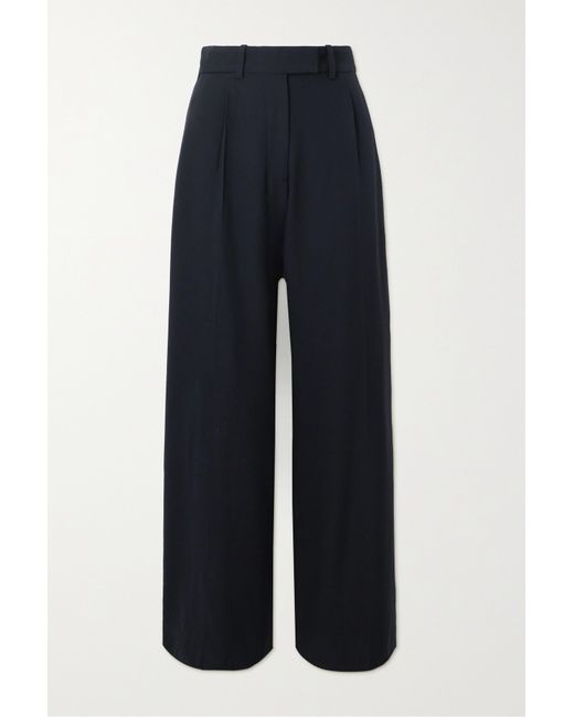 The Row Roan Pleated Wide-leg Pants Navy