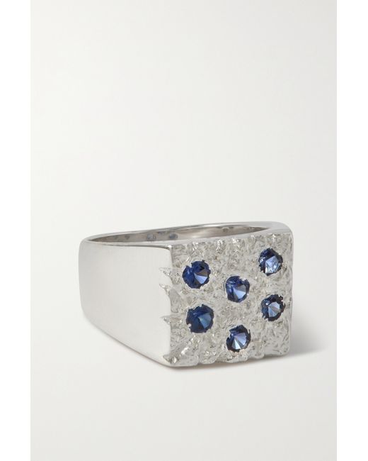 Bleue Burnham Mini Rose Garden Recycled Sterling Silver Laboratory-grown Sapphire Signet Ring