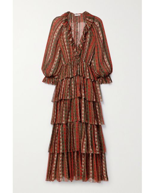 Dôen Marlanna Ruffled Tiered Printed Silk-crepon Maxi Dress x small