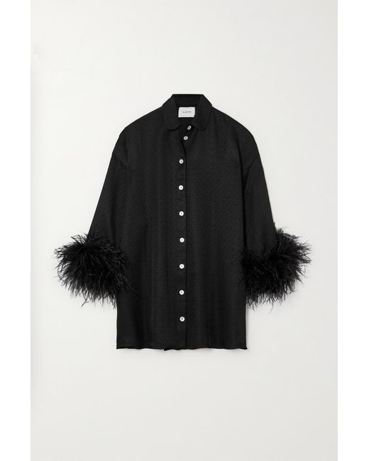 Sleeper Net Sustain Pastelle Feather-trimmed Jacquard Shirt Dress