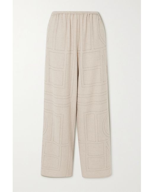 Totême Net Sustain Embroidered Lenzing Modal-flannel Wide-leg Pants