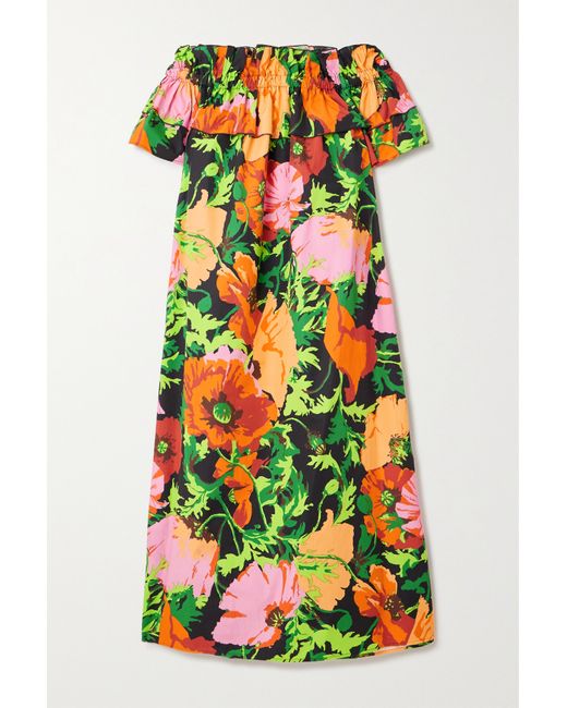 La Double J. Breakfast Off-the-shoulder Floral-print Cotton-poplin Midi Dress