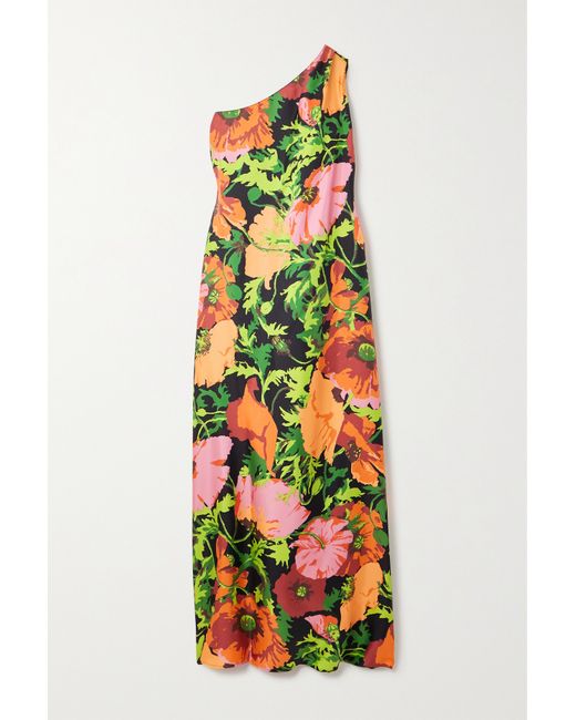 La Double J. Roy One-shoulder Floral-print Silk-twill Maxi Dress