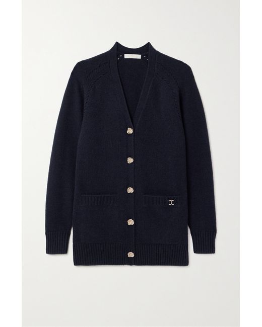 Chloé Net Sustain Recycled Cashmere And Wool-blend Cardigan Navy