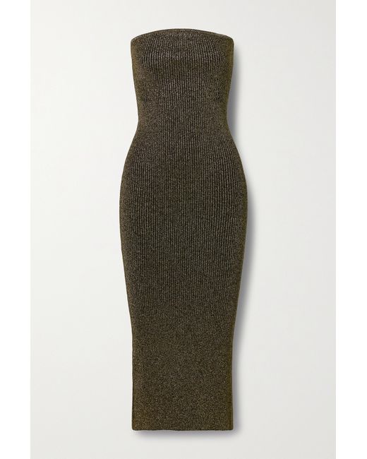 Khaite Rumer Metallic Ribbed-knit Midi Dress