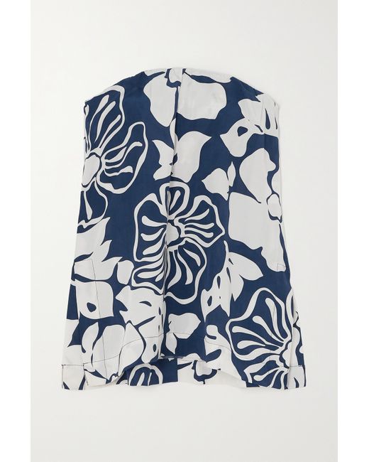 Faithful the Brand Net Sustain Lizette Strapless Floral-print Woven Top Navy