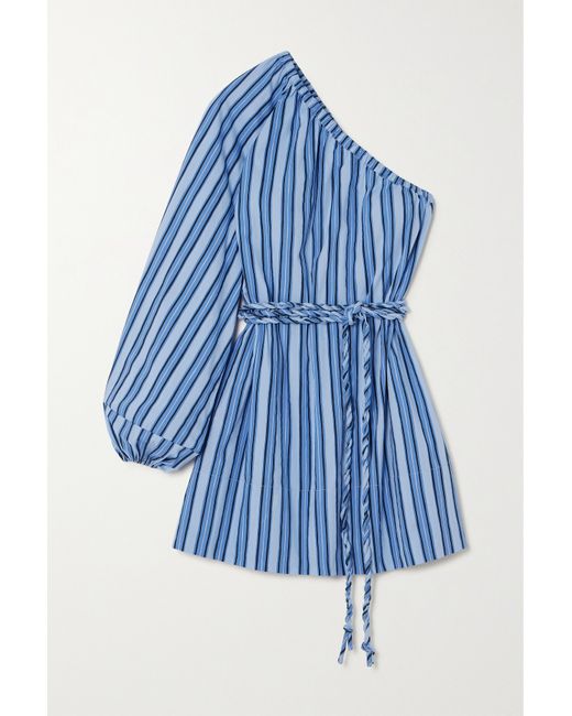 Faithful the Brand Net Sustain Calia Belted One-sleeve Striped Organic Cotton-poplin Mini Dress