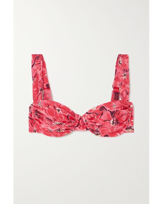 Faithful the Brand Net Sustain Sol Ruched Floral-print Underwired Bikini Top