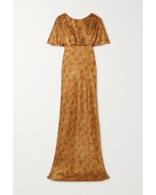 Saloni Winona Paisley-print Silk-satin Maxi Dress Bronze