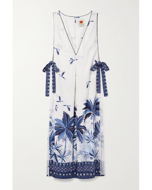 Farm Rio Cutout Printed Linen-blend Maxi Dress