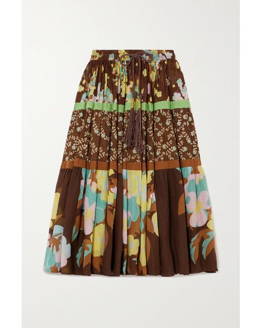 Yvonne S Net Sustain Tiered Printed Cotton-voile Midi Skirt