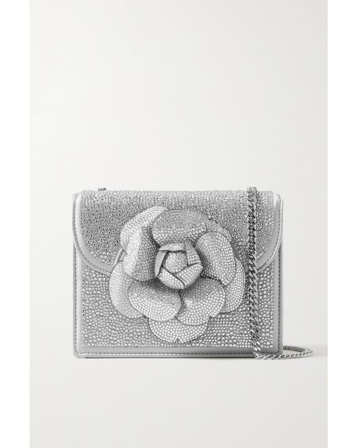 Oscar de la Renta Tro Mini Appliquéd Crystal-embellished Satin Shoulder Bag