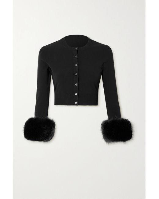 Alexander Wang Cropped Faux Fur-trimmed Stretch-knit Cardigan