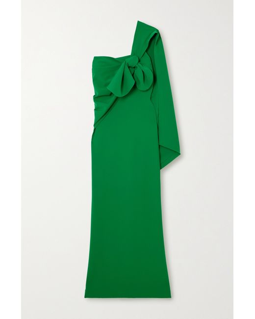 Bernadette Maria Layered Bow-detailed Cady Gown Emerald