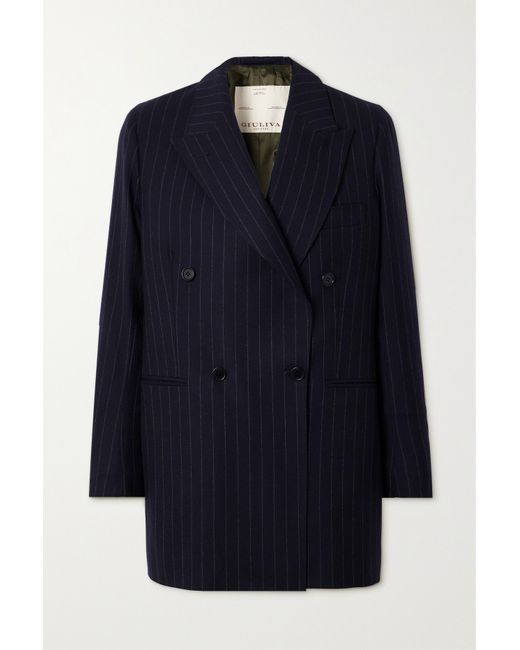 Giuliva Heritage The Stella Double-breasted Pinstripe Wool-twill Jacket Navy