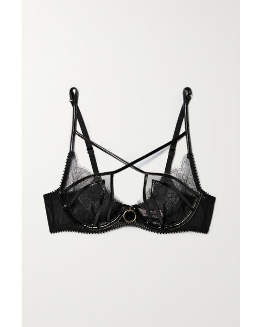 Agent Provocateur Foxie Stretch Pvc-trimmed Embellished Leavers Lace And Tulle Underwired Soft-cup Bra