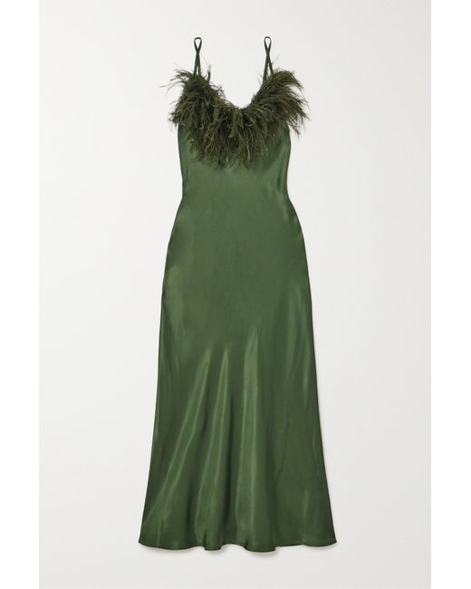 Sleeper Net Sustain Boheme Feather-trimmed Lenzing Ecovero-satin Maxi Dress
