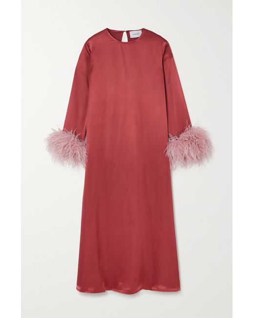 Sleeper Net Sustain Suzi Feather-trimmed Lenzing Ecovero-satin Maxi Dress