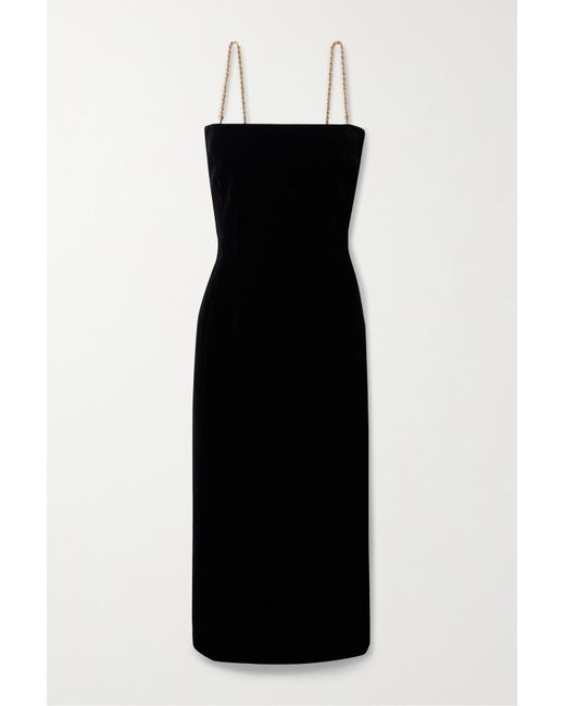 Ferragamo Chain-embellished Cotton-blend Velvet Midi Dress